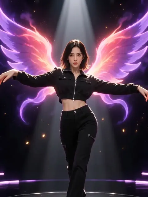 Human dancer version of the KDA Firestarter dance on a glowing stage